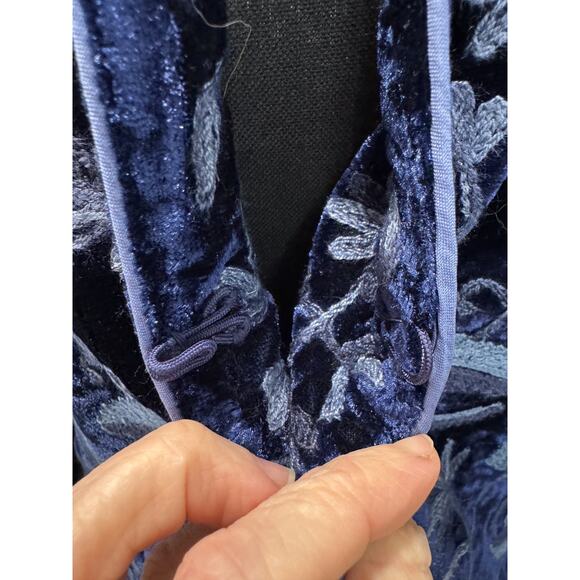 Soft Surroundings Embroidered Mughal Blazer Jacket Blue Velvet Floral Small - Picture 2 of 11